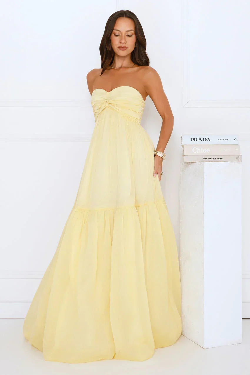 Unforgettable Style Strapless Maxi Dress Yellow