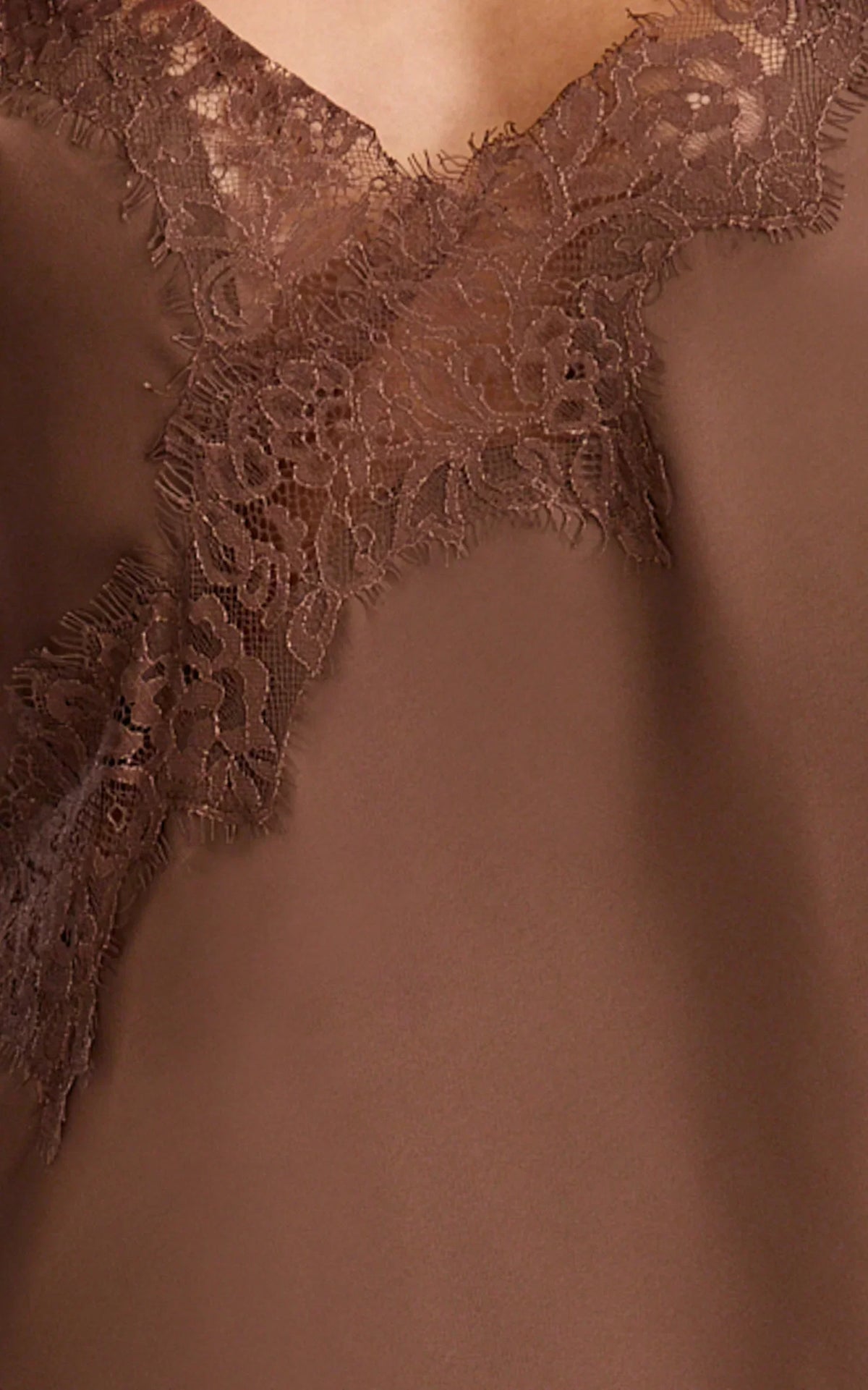 Iris Mini Dress - Lace Trim Asymmetrical Camisole Dress In Chocolate