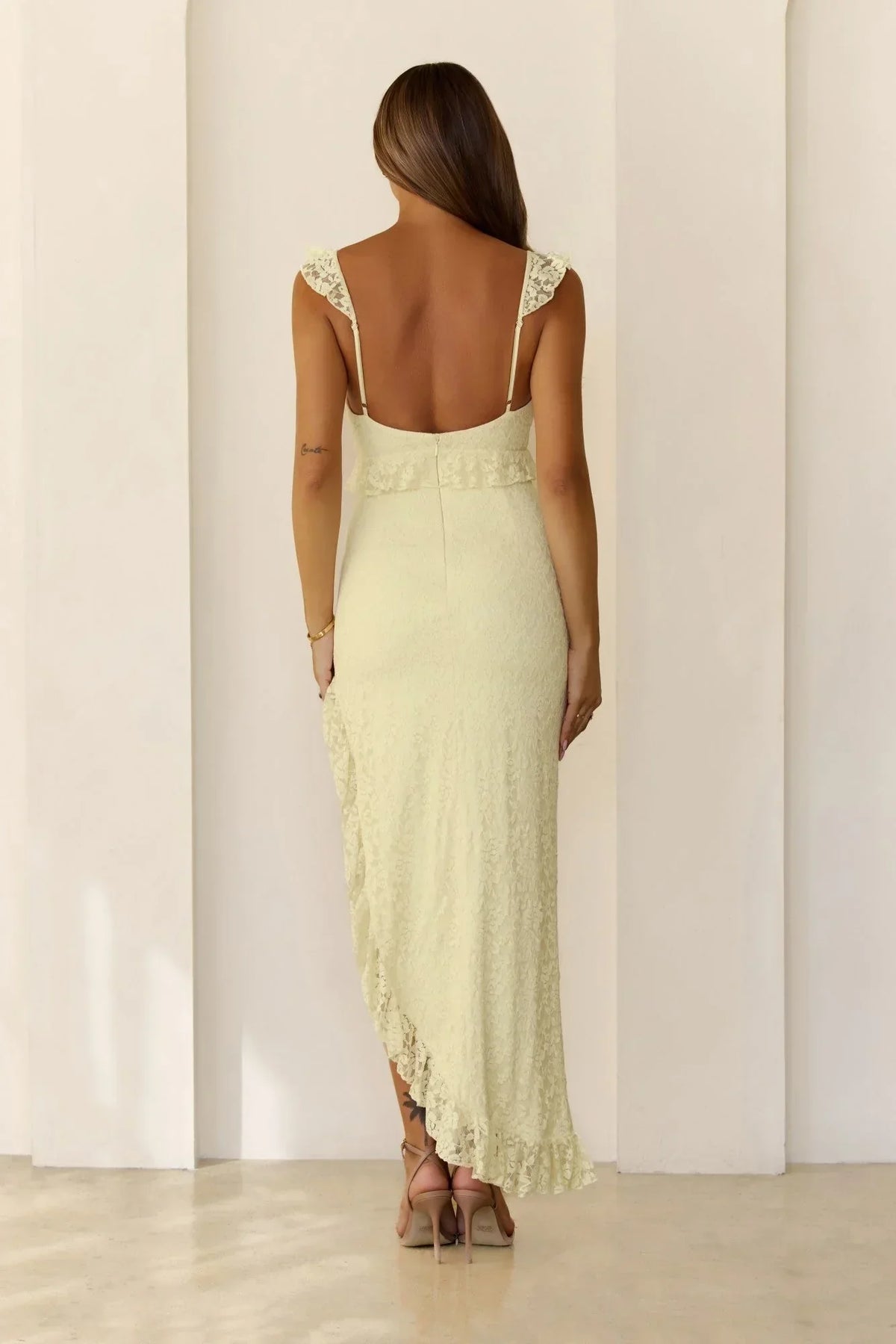 Solenne Lace Midi Dress Yellow