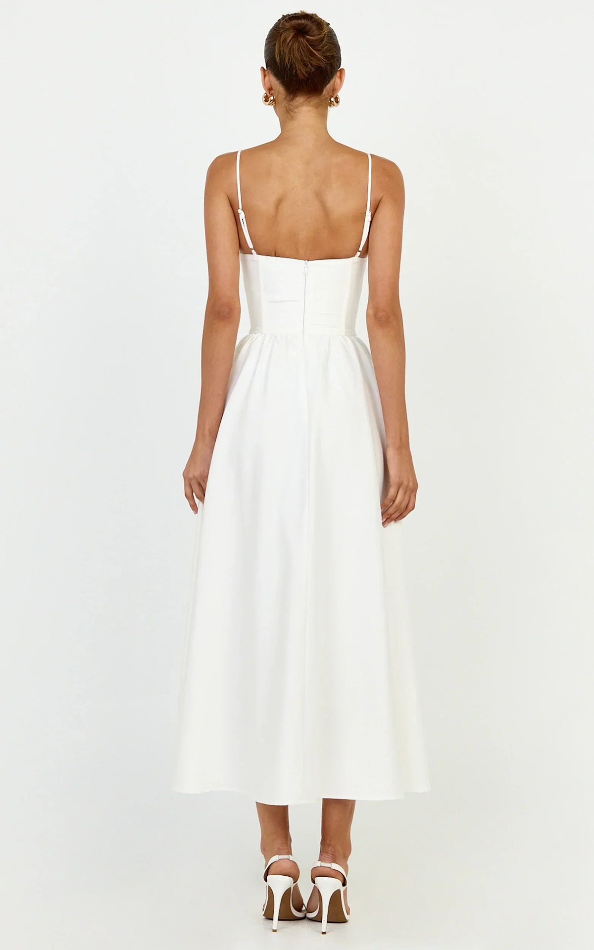 Seren Midi Dress - Corset Bodice Fit And Flare Dress In White
