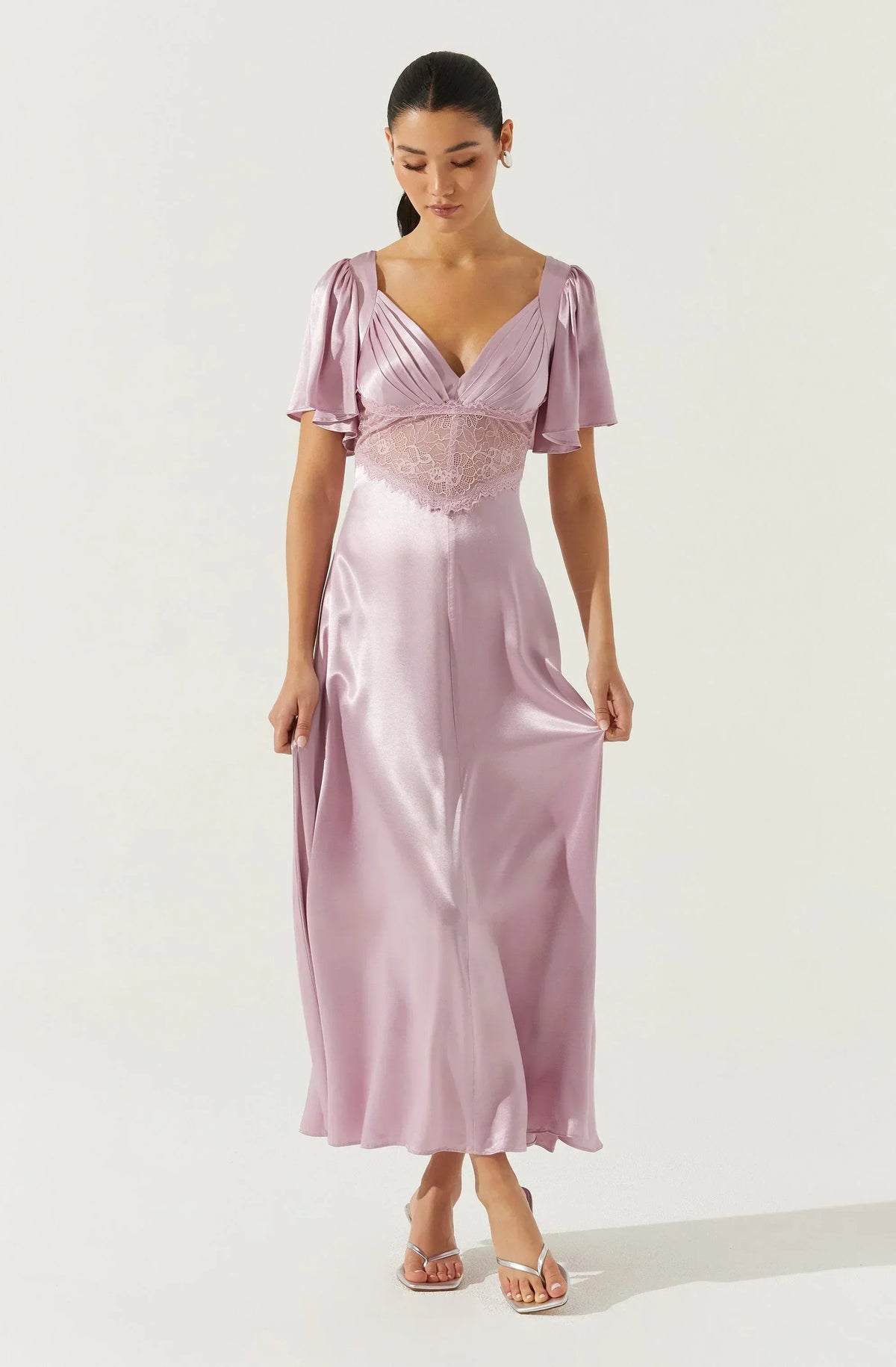Aurelia Satin V-Neck Midi Dress