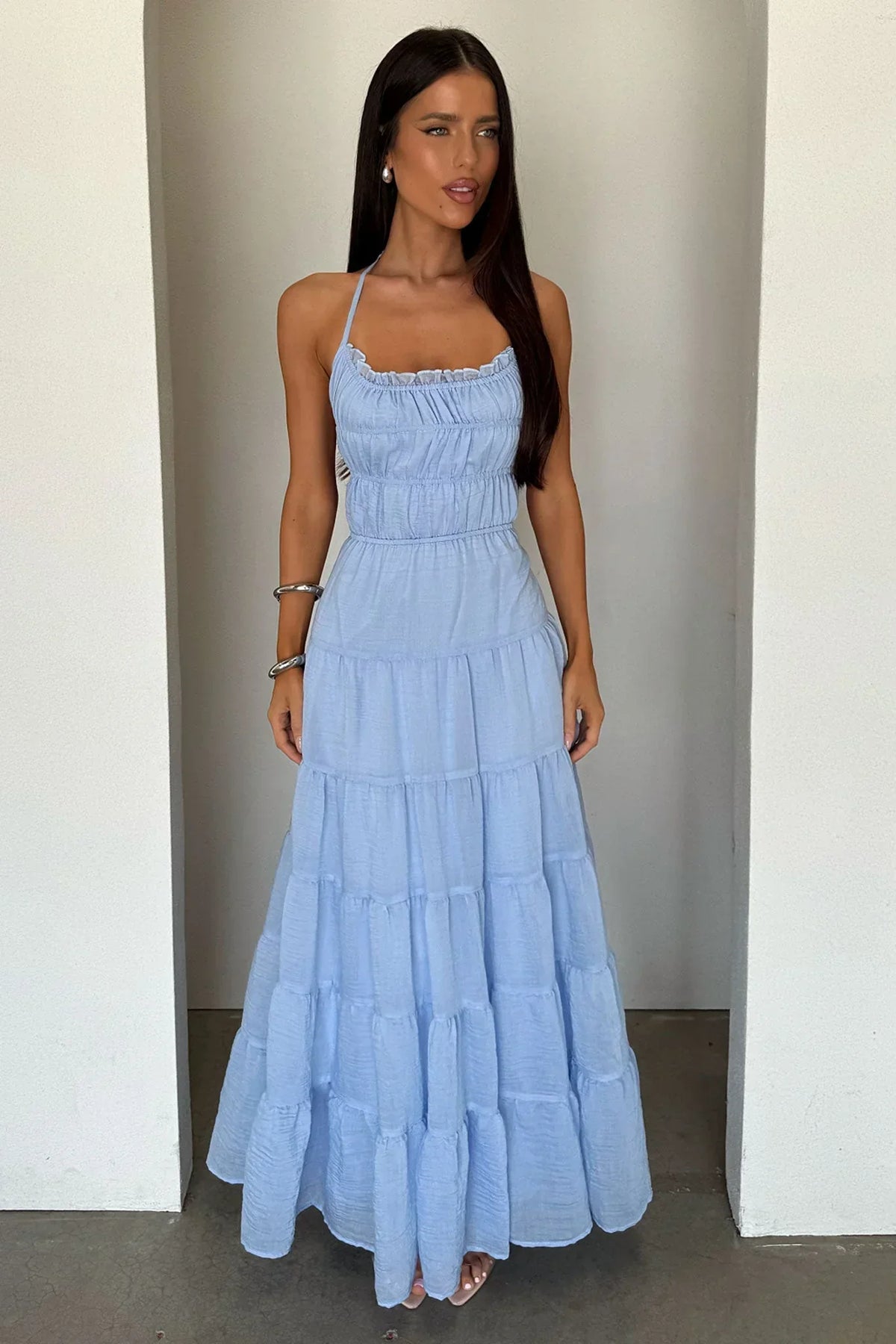 Daisy Halter Neck Maxi Dress - Blue