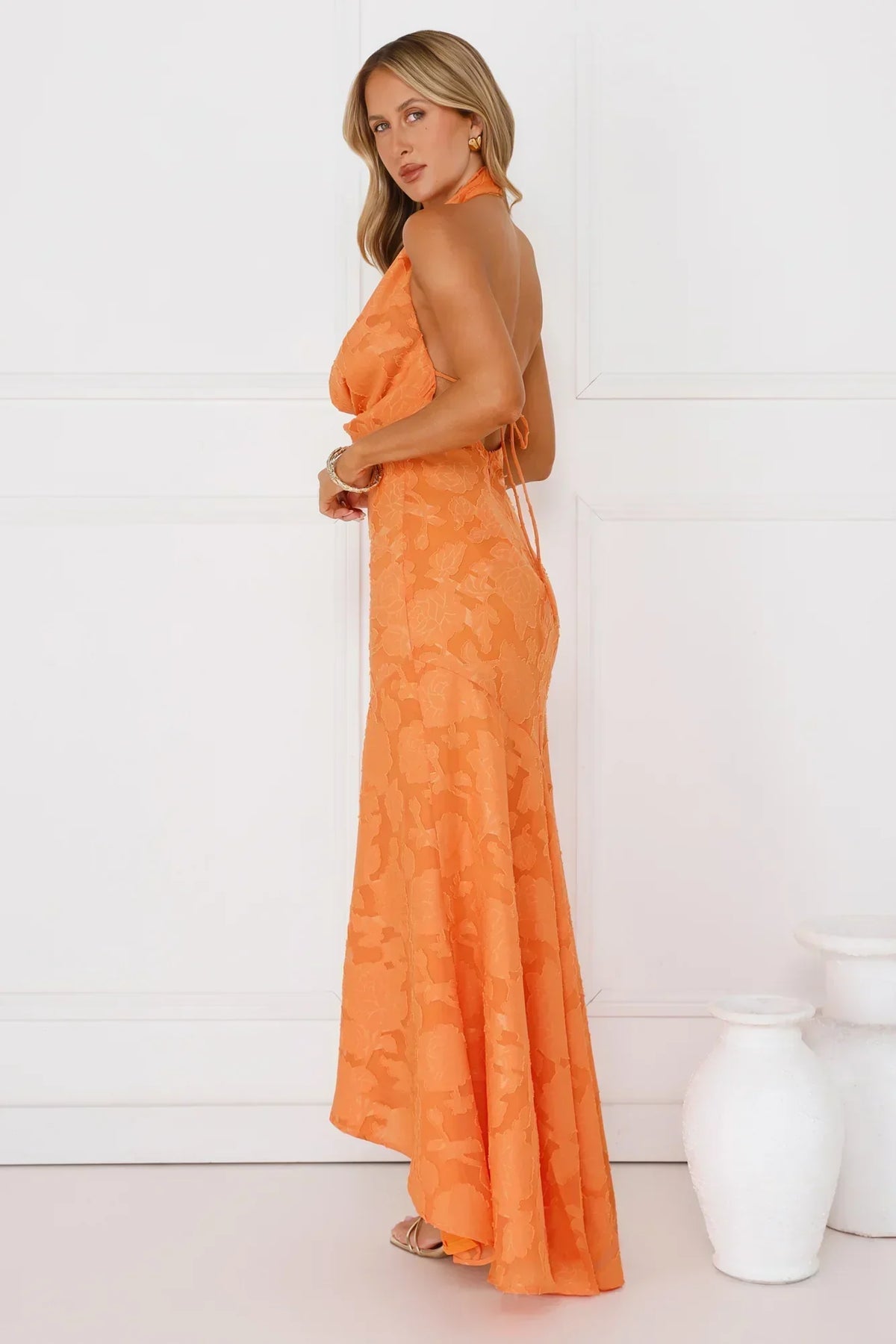 Garden Gems Halter Maxi Dress Orange