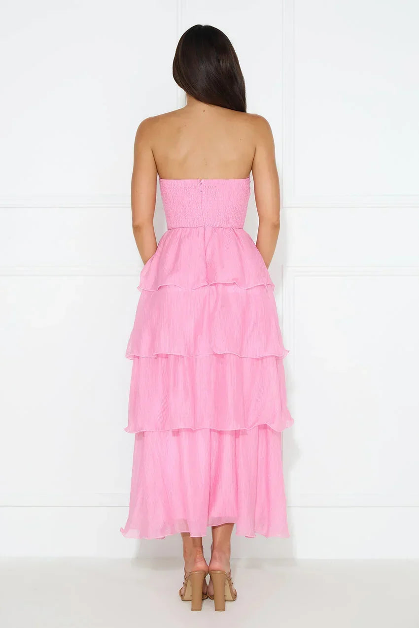 Number One Option Strapless Midi Dress Pink