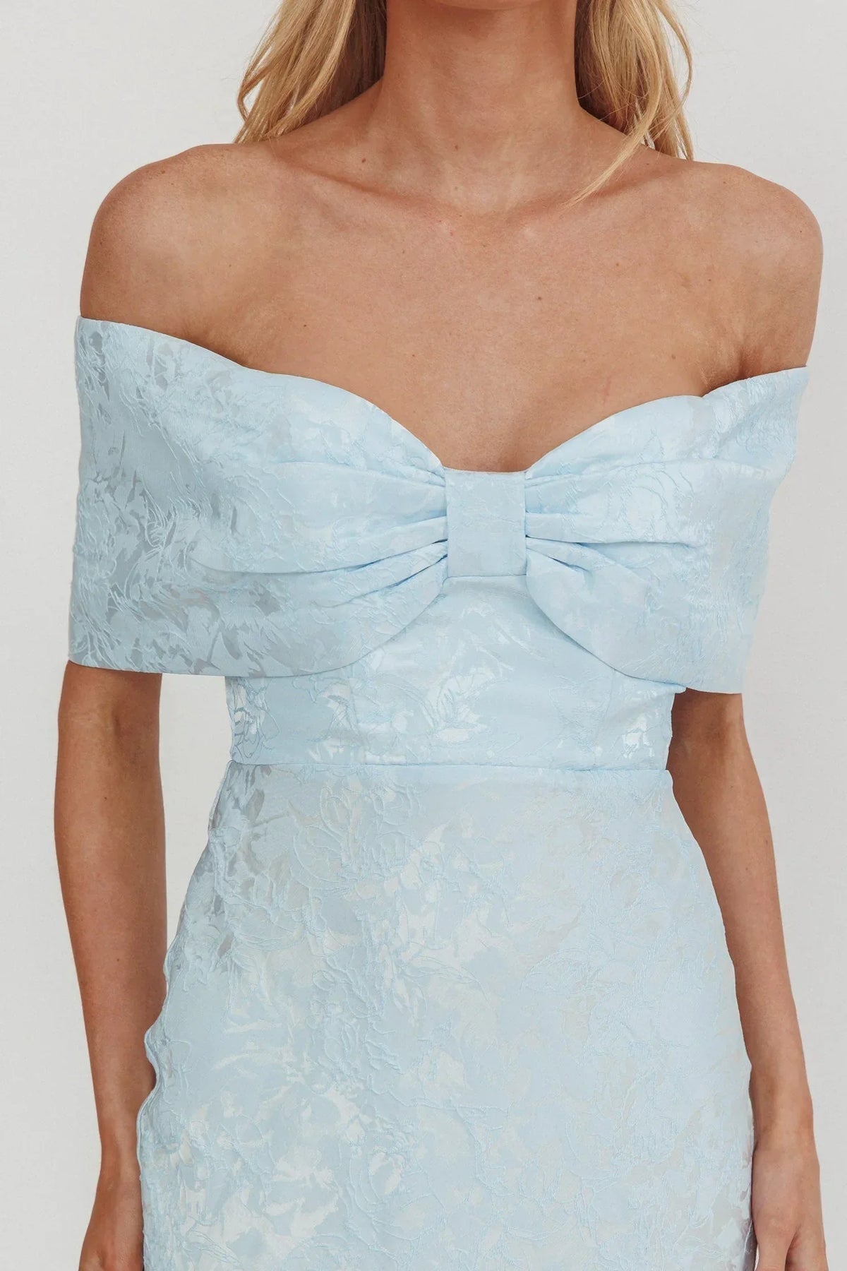 Fairytales Off-Shoulder Jacquard Maxi Dress Blue