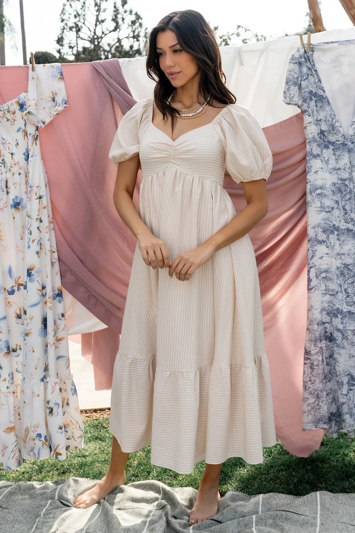 Poppy Midi Dress | Natural + Off White