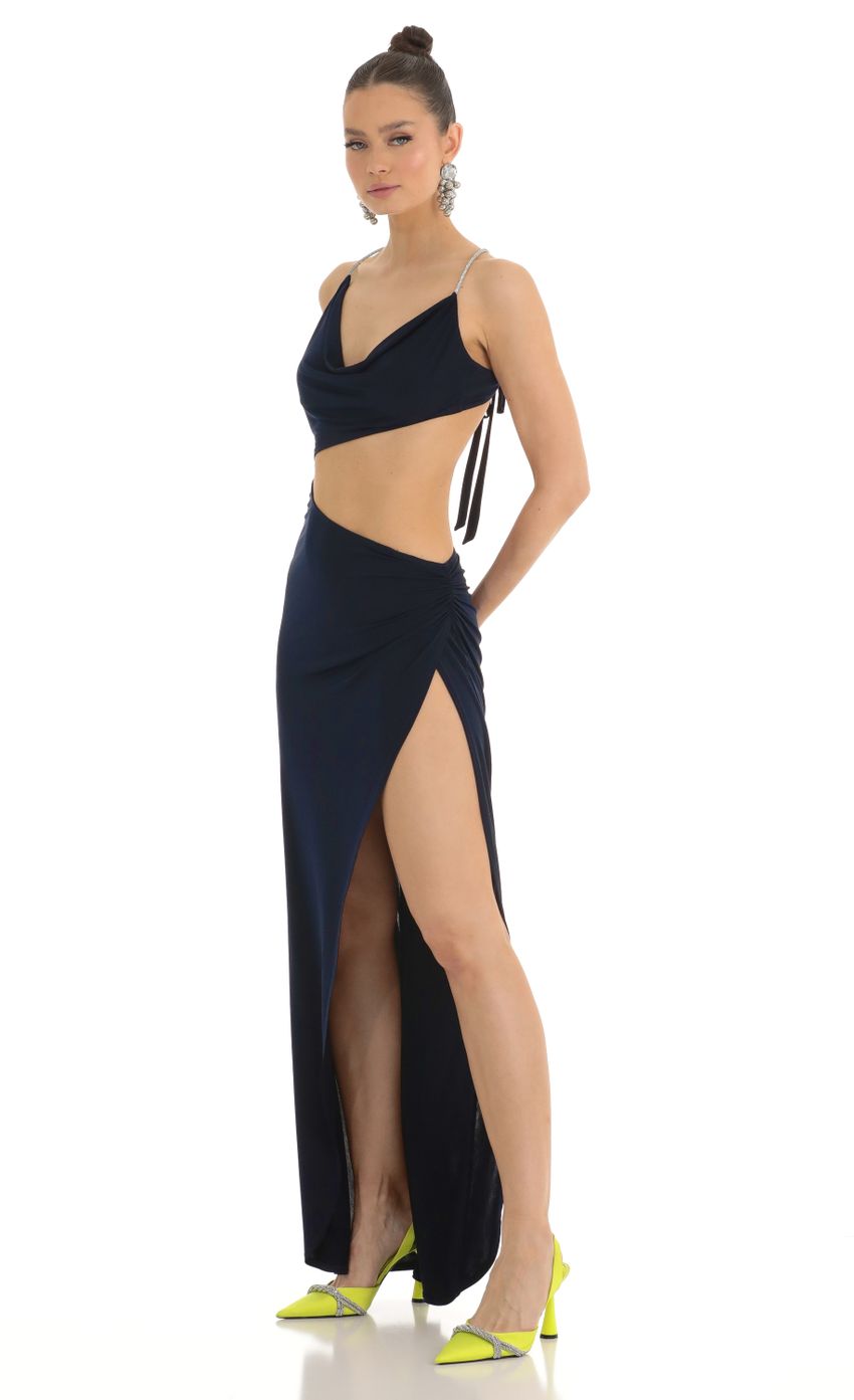 Rhinestone Cutout Maxi Dress in Navy
