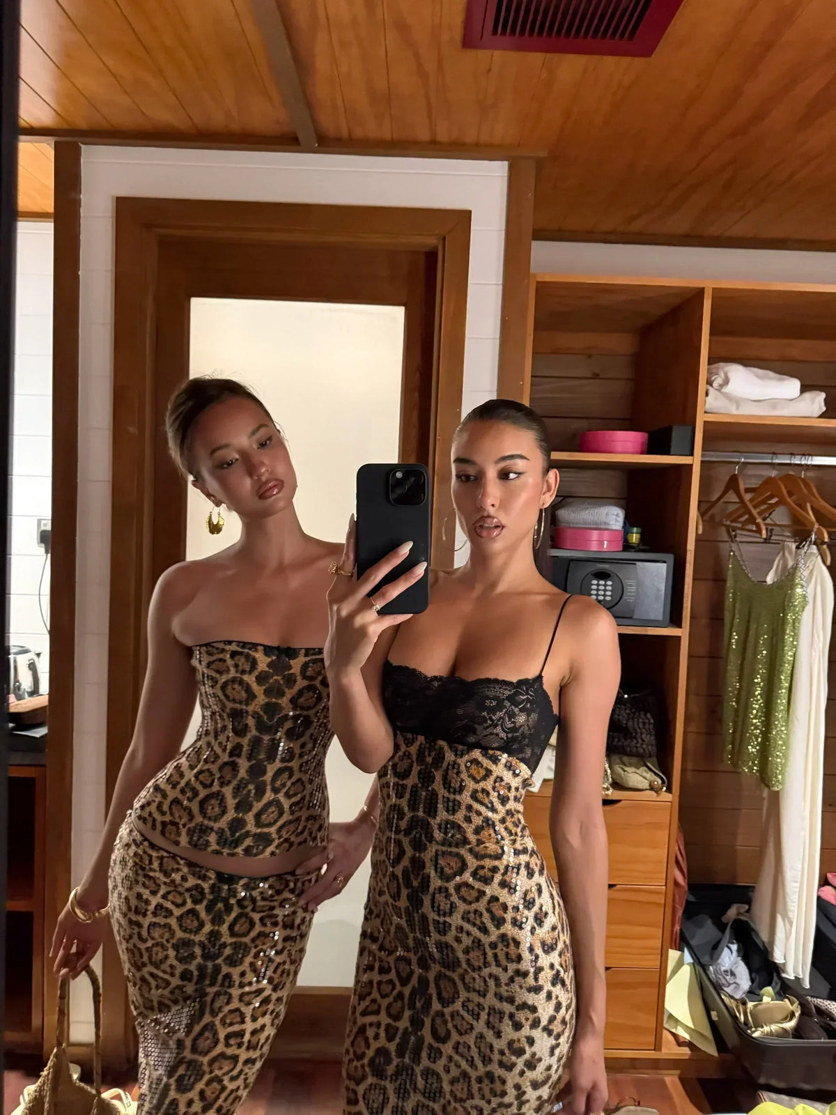 Helena Sequin Leopard Skirt Set