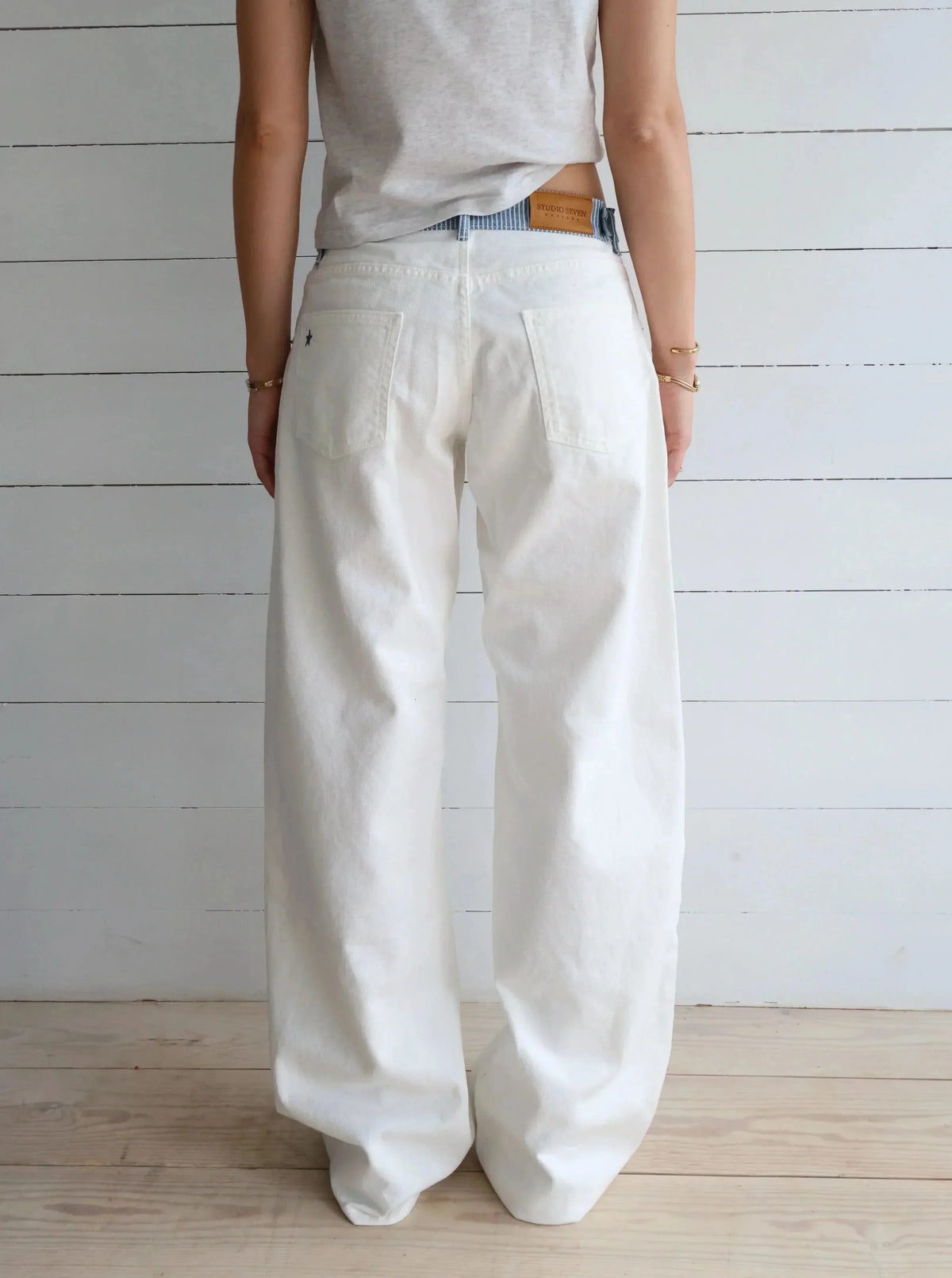 Stella Striped-Waist White Denim Jeans